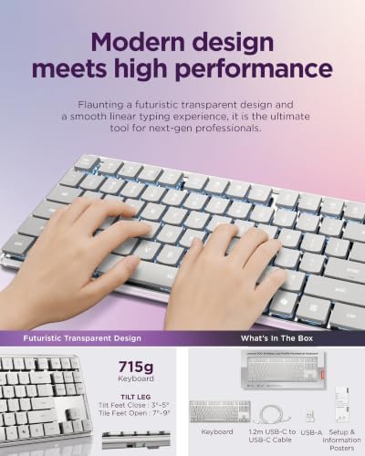 Lenovo 900 Multi-Device Low-Profile Mechanical Keyboard, Wireless Bluetooth 5.3 & 2.4GHz, Connectivity for Up to 3 Devices, Optical Switches, White Backlit Keys, USB-C Rechargeable, Silver - Image 2