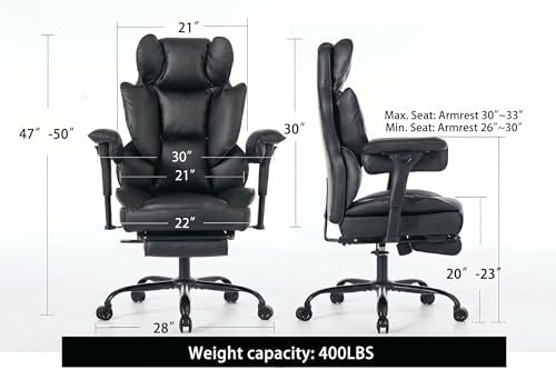 Big and Tall Gaming Office Chair 400lbs - Heavy Duty Ergonomic Computer Desk Chair with Footrest, Adjustable Armrests, High Back PU Leather with Racing Style (Black) - Image 2