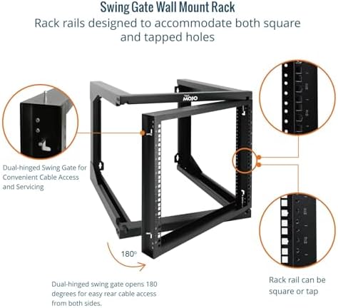 Tecmojo 9U Rack Wall Mount with Swing Gate, 9U Server Rack for 19inch Computer/AV/Data/IT/Media Equipment, Open Frame Server Rack with 24inch Depth, Square&Tapped Holes - Image 3
