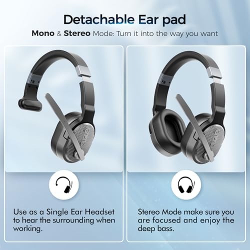 COSMUSIS Trucker Bluetooth Headset, Wireless Headset with Mic for Work - Image 2