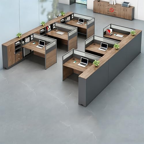 Modern Office Cubicle Workstation Desk with Tempered Glass Privacy Panels, USB Charging Hub & Cable Management,Multi-Person Modular Computer Desk for Commercial Office (A-Left, Six Person-T) by Unknown