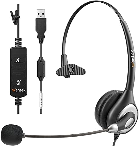 Wantek Corded USB Headsets Mono with Noise Cancelling Mic and in-line Controls, UC Business Headset for Skype, SoftPhone, Call Center, Crystal Clear Chat, Super Lightweight, Ultra Comfort (UC600) by Wantek