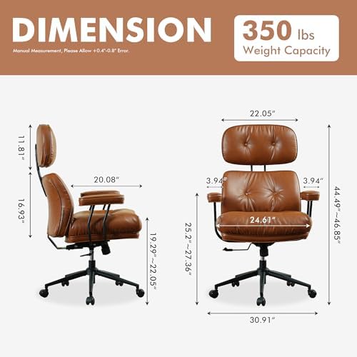 High Back Executive Office Chair with Comfortable Deep Seat,Brown PU Leather Modern Office Chair,Ergonomic Big and Tall Computer Desk Chair with Lumbar Support(Light Brown) - Image 2
