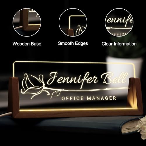 Desk Name Plate Personalized, Custom Acrylic Name Plate for Desk, Office Decor for Women Men, Appreciation Gifts for Coworkers Boss Teacher - Light-Up Name Plaque - Image 3