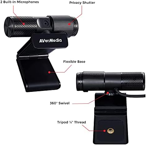 AVerMedia Live Streamer Cam 313 - Full HD 1080P Webcam with Privacy Shutter, Dual Microphone, 360 Degree Swivel for Video Conference - NDAA Compliant (PW313) - Image 3