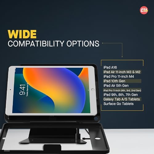 CTA Digital Desktop Anti-Theft Stand – Kiosk Stand with Stylus,Tether,and Aluminum Enclosure for iPad 11th Gen A16 11”-10th Gen 10.9”-Air 4th&5th_Gen-11” Pro&More-Black (PAD-DASB109) (Pack of 4) - Image 5
