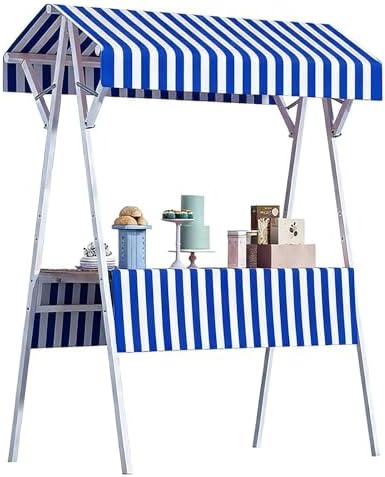 Outdoor Vendor Cart with Canopy, Blue Farmers Market Stand by SHZYJBRY