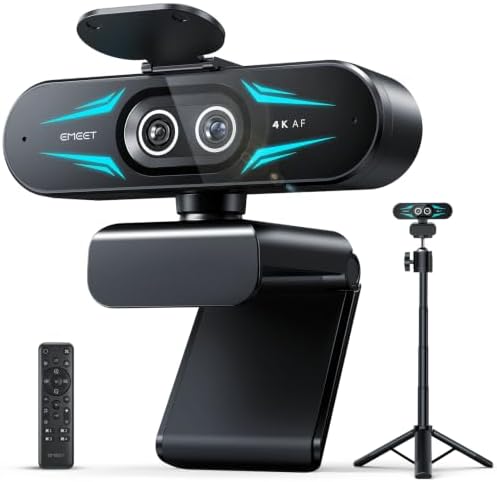 EMEET C60E Dual 4K Webcam for Streaming with Tripod, Wide-Angle & Telephoto by EMEET