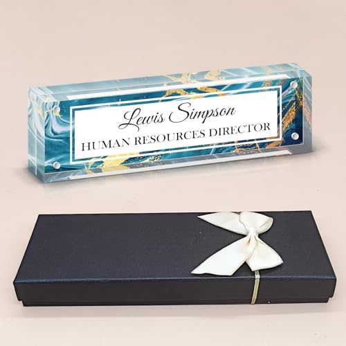 Desk Name Plate Personalized, Desk Double sided pattern Name Plate Personalized Office Desk Decor for Women and Men, Teacher Nurse Boss Employee Appreciation Gifts (Green marble, gift box) by Unknown