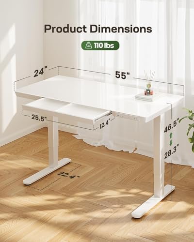 Marsail Glass Standing Desk, 55 x 28 Inch Electric Standing Desk,White - Image 2