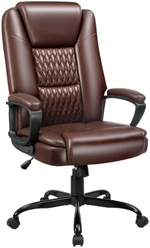 Office Chair, High Back Ergonomic Home Office Desk Chairs with Lumbar Support, Adjustable Big and Tall Computer Chair, 360° Swivel, PU Leather, Brown by HomeOfficePro