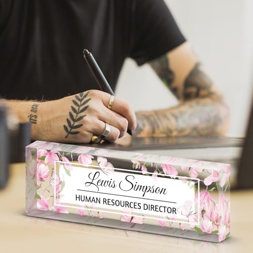 Custom Name Plate for Desk, Office Desk Double sided pattern Name Plate Personalized Office Desk Decor for Women and Men, Teacher Nurse Boss Employee Appreciation Gifts (flower, customization) - Image 3