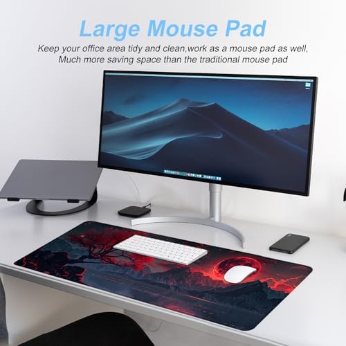 Red Moon Mouse Pad XXL – Large Gaming Desk Mat with Dark Mountain Landscape & Sakura Tree, Extended Mousepad with Non-Slip Base for Office, Gamer Setup,31.5 x 11.8 in - Image 5