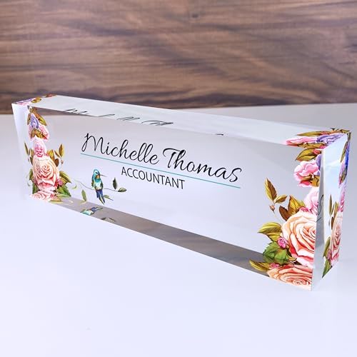 ARTBLOX Personalized Acrylic Desk Name Plate, Orange Roses Design - Image 2