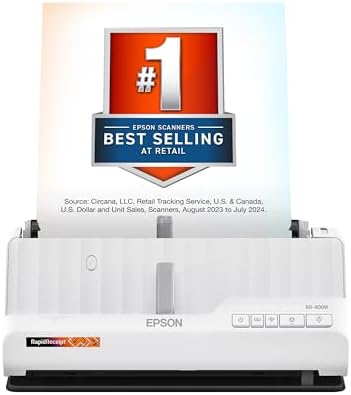 Epson RapidReceipt RR-400W Wireless Compact Desktop Color 2-Sided Receipt & Document Scanner with ScanSmart AI PRO Receipt Management & PDF Software & 20-Page Auto Document Feeder (Renewed) by Amazon+Renewed