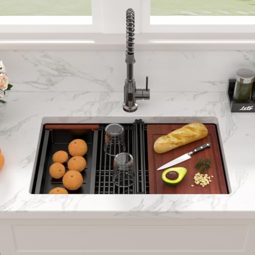 Sarlai 28 Matte Black Undermount Kitchen Sink Workstation Sinks 28x18 Inch - Image 2