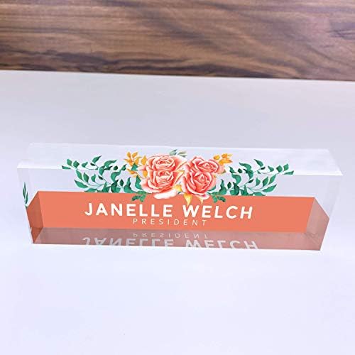 ARTBLOX Personalized Acrylic Desk Name Plate, Orange Roses Design - Image 4
