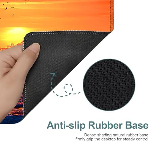 Sunset Waves Gaming Mouse Pad 35.4"x15.7" Large Extended Pad Desk Mat Anti-Slip Rubber Base & Durable Stitched Edges for Gamers Smooth Mouse Pad Writing Surface for Desk Office/Home - Image 4