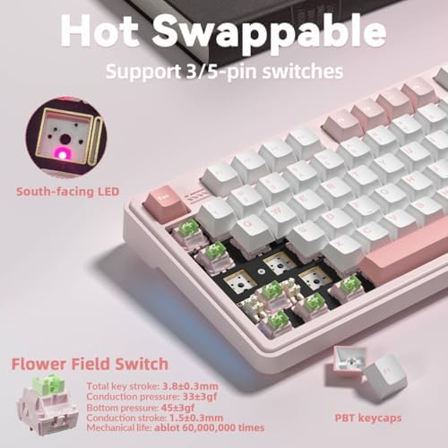 LINGBAO K108 Pro Wireless Mechanical Pink Creamy Keyboard with Number Pad - Image 5