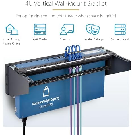 StarTech 4U Vertical Wall-Mount Bracket, 19in, 121lb, 55kg (RK419WALLV-N) - Image 2