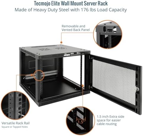 Tecmojo 9U Wall Mount Rack Cabinet, Heavy-Duty 176 Lbs High Load Capacity, 19” Enclosed Server Network Rack with 2 Colling Fans, Mesh Door, 23.6” Deep – Elite Collection - Image 5