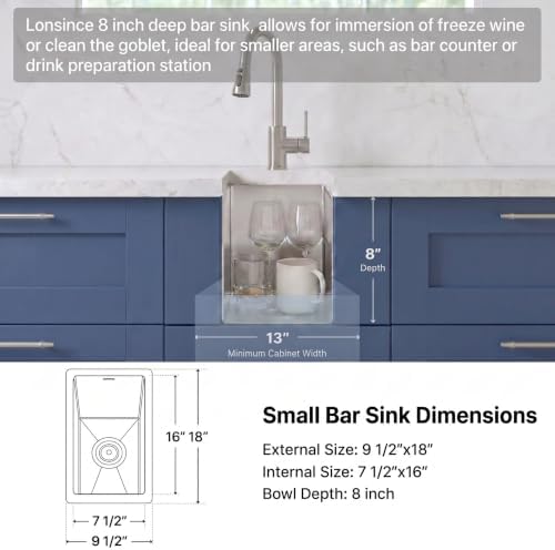 Small Bar Sink 9.5“ X 18”,Undermount Wet Bar Sink with Workstation - Image 2