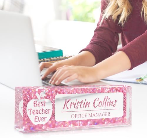 Custom Name Plate for Desk, Personalized Desk Name Plate on Clear Acrylic Glass, Appreciation Gifts for Teacher Employee Boss Coworkers Nurse, Office Desk Accessories for Women Men (Taffy) - Image 3