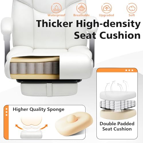 WAILOR 400lbs Office Chair with Foot Rest, Reclining Big and Tall Office Chair with Lumbar Support, High Back PU Leather Computer Chair,Comfy Desk Chair for Home Office (Casual) (White) - Image 6