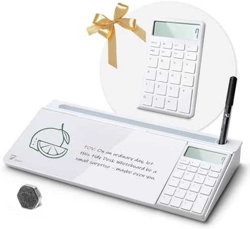 TOWON Glass Desk Whiteboard with Calculator 18x6 in, Desk Organizer, White by TOWON
