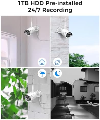 Hiseeu [24/7 Recording Home Security Camera System, No Subscription, 4K NVR with 4pcs 3MP Corded Plug-in Powered Outdoor Bullet Cameras, 2.4G/5G Wireless WiFi Connection, 1TB HDD, Night Vision, IP66 - Image 4