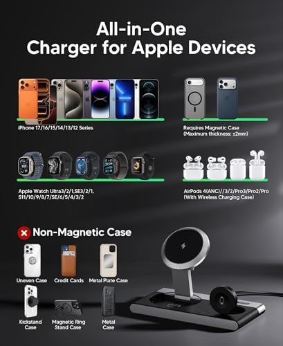 Mukiya 3 in 1 Magnetic Wireless Charging Station for Apple Devices (Black) - Image 6