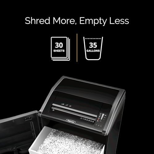 Fellowes Powershred 485Ci 100% Jam Proof Commercial Grade, Quiet Operation 30 Sheet Cross Cut Paper Shredder, TAA Compliant, Auto, 38485, Black - Image 5