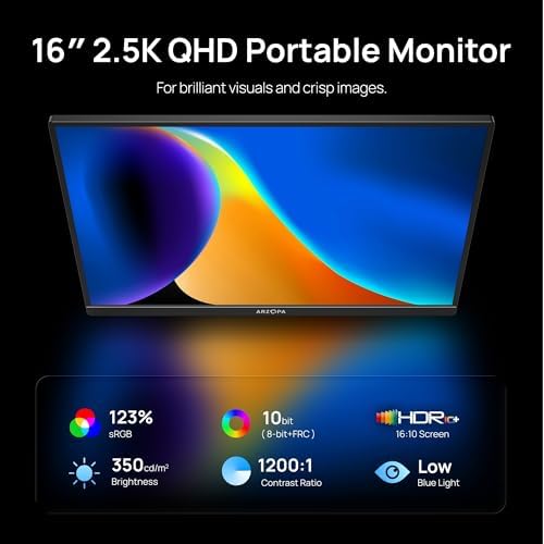 ARZOPA 16" 2.5K Portable Monitor, 2560x1600 QHD IPS Display 123% sRGB - Image 2