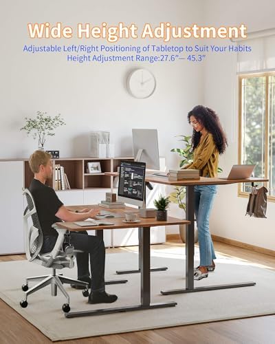 YIHAYO Reversiable L-Shaped Electric Standing Desk, 55 Inches Stand Up Corner Desk, Sit and Stand Up for Work Office Home, Ergonomic Rising Computer Table with Splice Board, Rustic Brown - Image 5