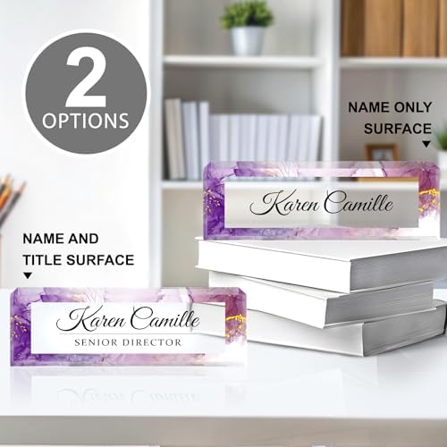 Custom Office Name Plate for Desk - Name Plate Personalized Gifts for Coworkers, Boss, Teacher, Social Worker - Acrylic Office Desk Decor for Women Men - Employee Appreciation Gifts (purple gold) - Image 3