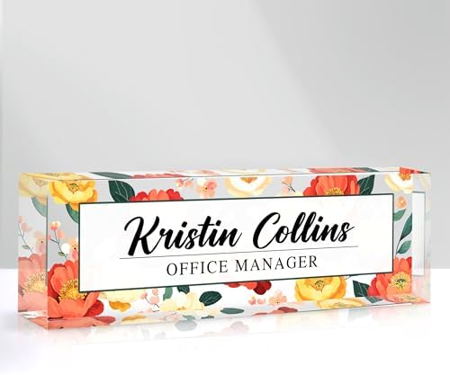 Custom Name Plate for Desk, Personalized Desk Name Plate on Clear Acrylic Glass, Appreciation Gifts for Teacher Employee Boss Coworkers Nurse, Office Desk Accessories for Women Men (Persimmon) by DOCRAGI