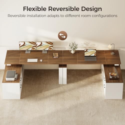 OffiGo 55 Inch Farmhouse L Shaped Electric Standing Desk, Walnut+White - Image 6