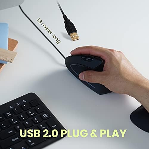 Perixx PERIMICE-513 Wired Ergonomic Vertical Mouse - 6 Buttons with 1000/1600/3200/6400 DPI - Right-Handed Design - Wired USB 5.9ft Cable - Black - Image 6