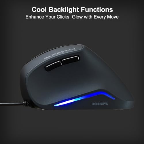 SANWA Wired Ergonomic Mouse, 55° Vertical Mouse with LED Light, Black - Image 6