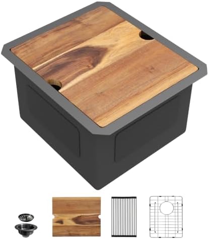 15"x17" Undermount Black Bar Prep Sink Workstation by FULORNI