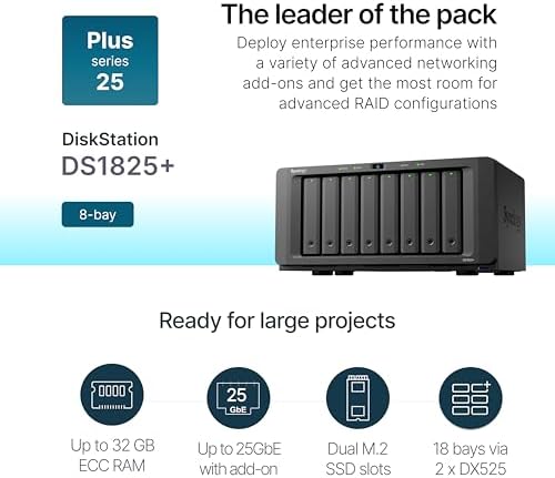 Synology DS1825+ Enterprise Video Production & Storage - Scale to 360TB, 25GbE Speed & Mission-Critical Reliability (8-Bay Diskless NAS) - Image 2