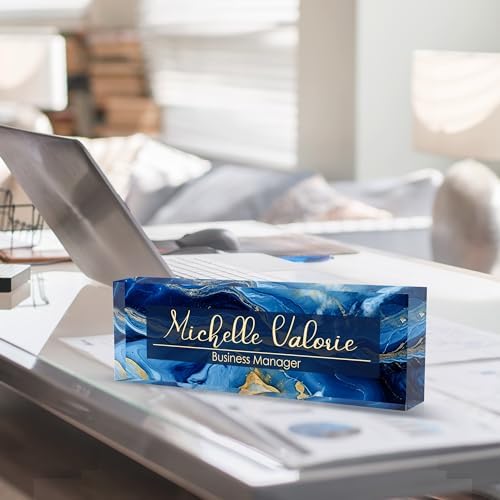 Custom Personalized Acrylic Name Plate Office Desk Accessories (A-Blue Gold) - Image 4