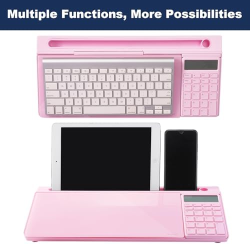 Small Glass Desktop Whiteboard Dry-Erase-Board - Computer Keyboard Stand with Calculator White Board Surface Pad with Drawer, Desk Organizers with Accessories for Office, Home, School Supplies - Pink - Image 4