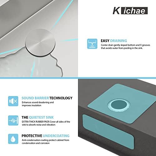 Kichae 28 Undermount Kitchen Sink Stainless Steel 16 Gauge Workstation - Image 5