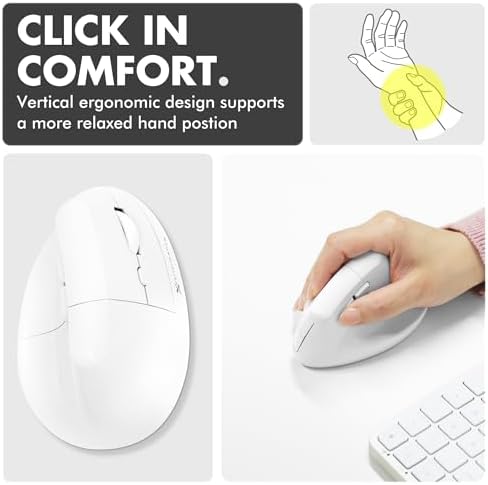 X9 Performance Wireless Vertical Ergonomic Mouse - (BT + 2.4Ghz) - Click in Comfort - Up to 4000 DPI, 6 Button, Rechargeable - Bluetooth Ergonomic Vertical Mouse Wireless - for Mac and PC - White - Image 2