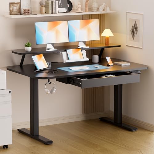 GTPLAYER Electric Standing Desk with Drawers, 48 x 24 Inches Height Adjustable Computer Desk with Monitor Stand, Laptop Stand, Sit Stand up Desk with Memory Preset for Home, Office, Black by GTPLAYER