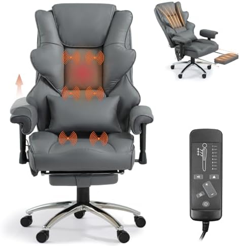 Vibration Massage Heated Office Desk Chair with Foot Rest, Gray by Unknown