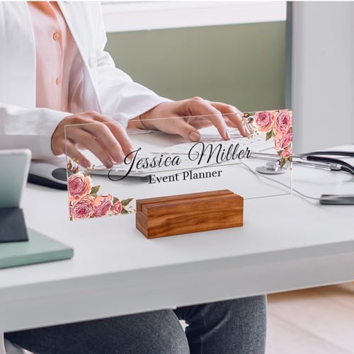 Personalized Acrylic Desk Name Plate with Walnut Wood Base - Image 3