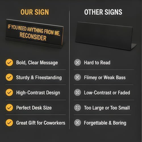 Funny Desk Sign for Office, Black Yellow Nameplate, Reconsider - Image 4