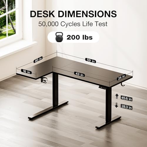 Muvai 59" L Shaped Standing Desk with Cable Tray, Reversible, Black - Image 3